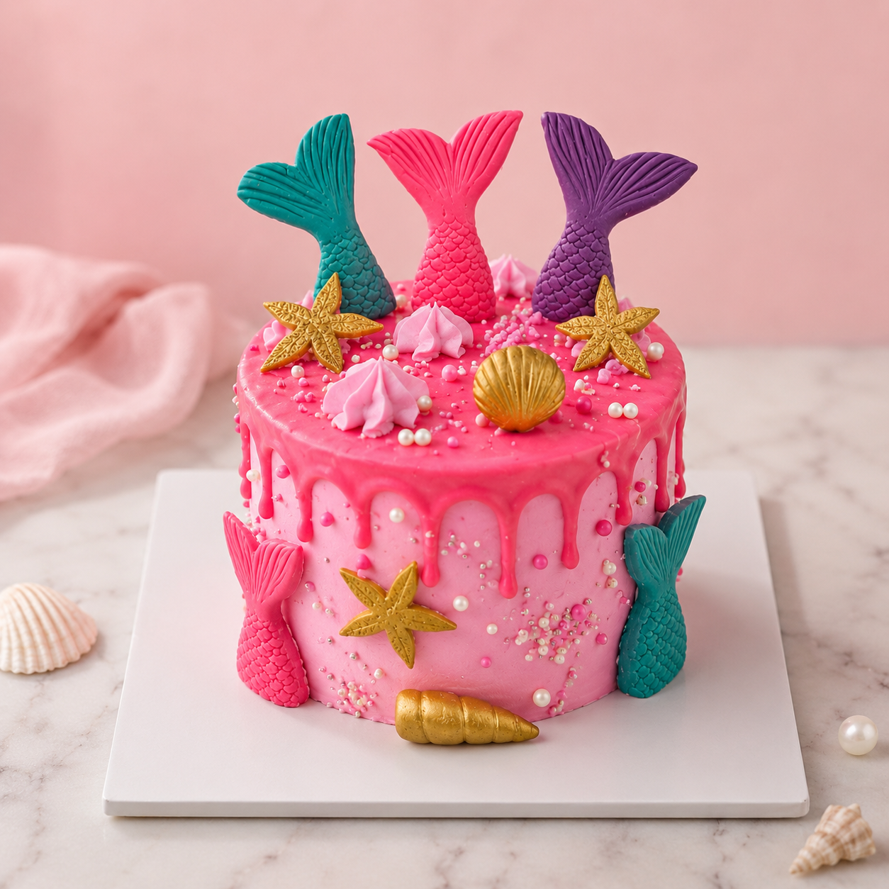 Coral Reef Mermaid Drip Cake