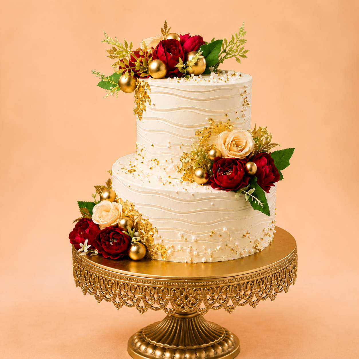 Elegant wedding cake with floral accents